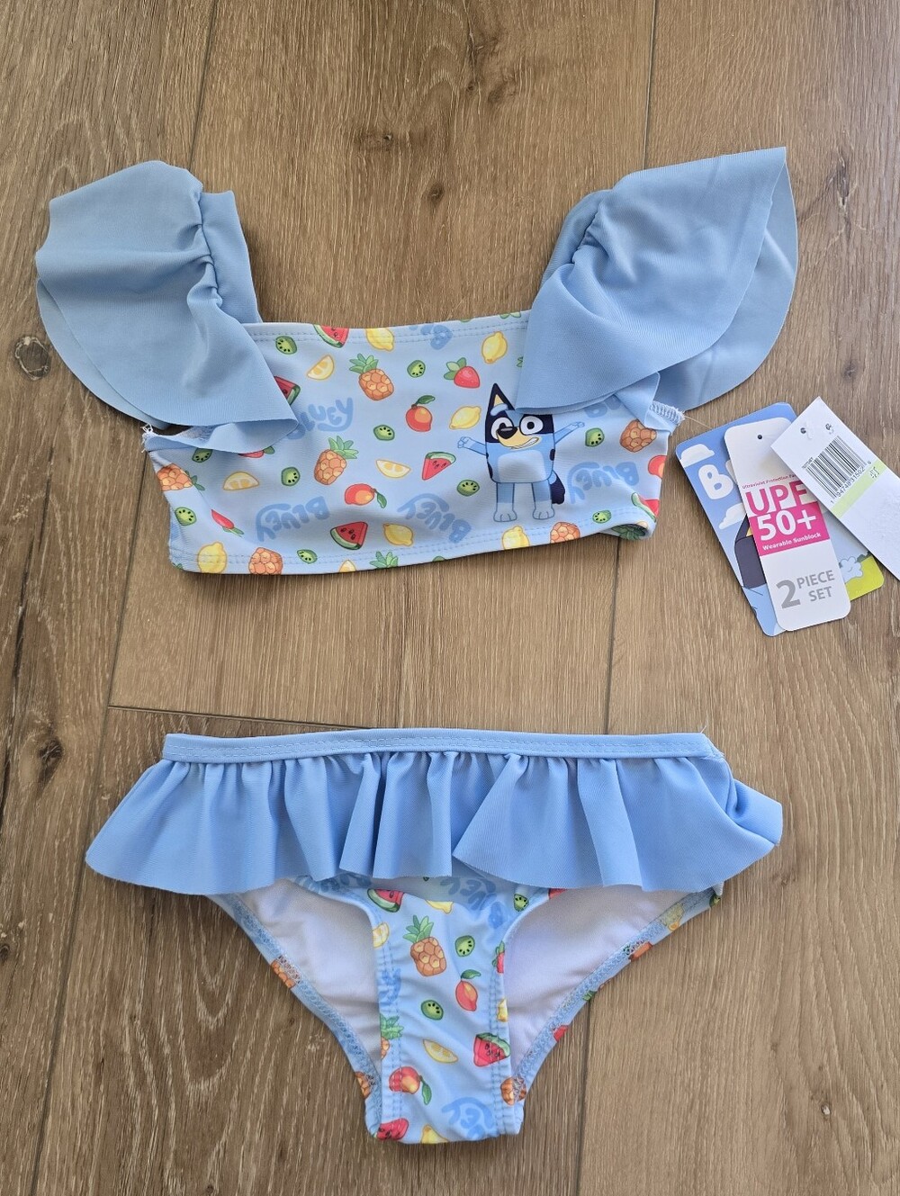 Bluey Girls 2 Piece Swimsuit Set  Ruffle Sleeves & Skirted Bottom 2t 3t 4t